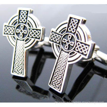 Brass Material Painted And Nickel Finish Engraved Cross Shape Cufflinks And Tie Clips For Souvenirs